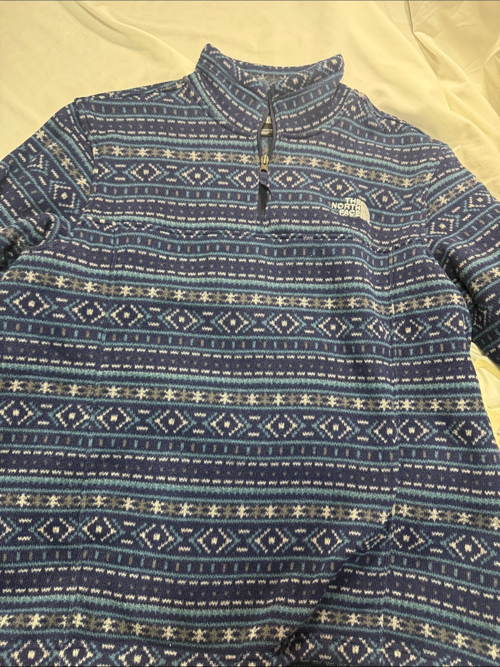 The North Face Men’s Blue Patterned Quarter-Zip Fleece Sweater